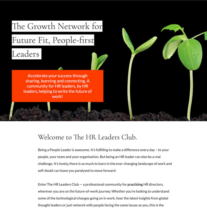 Screenshot of The HR Leaders Club landing page